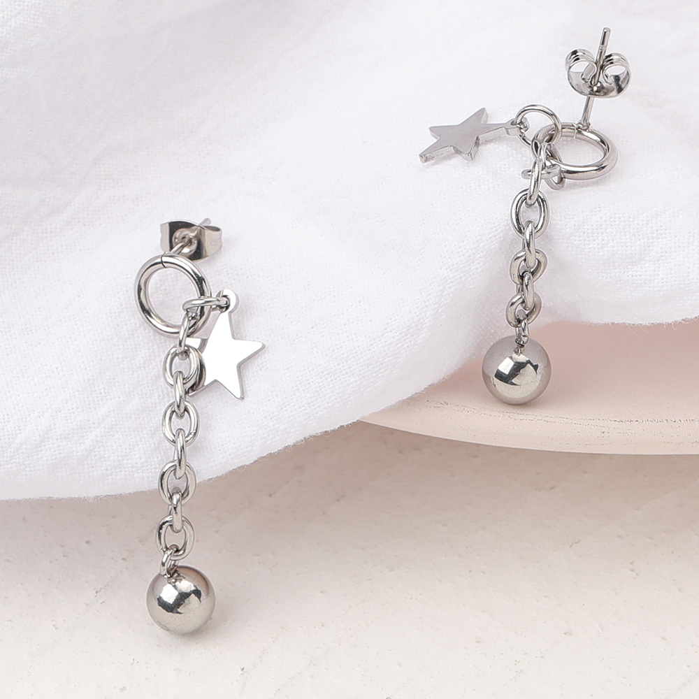 1 Pair Simple Style Star Ball Plating Chain 304 Stainless Steel Drop Earrings display picture 3