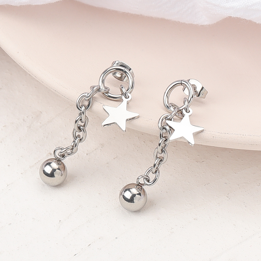 1 Pair Simple Style Star Ball Plating Chain 304 Stainless Steel Drop Earrings display picture 7