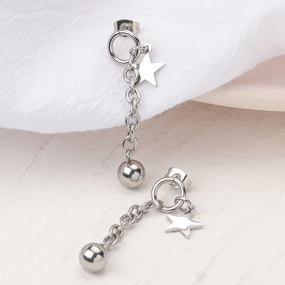1 Pair Simple Style Star Ball Plating Chain 304 Stainless Steel Drop Earrings display picture 6