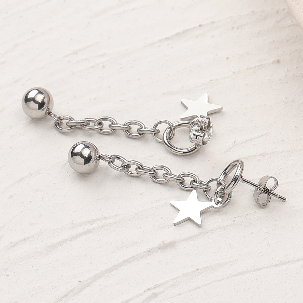 1 Pair Simple Style Star Ball Plating Chain 304 Stainless Steel Drop Earrings display picture 5