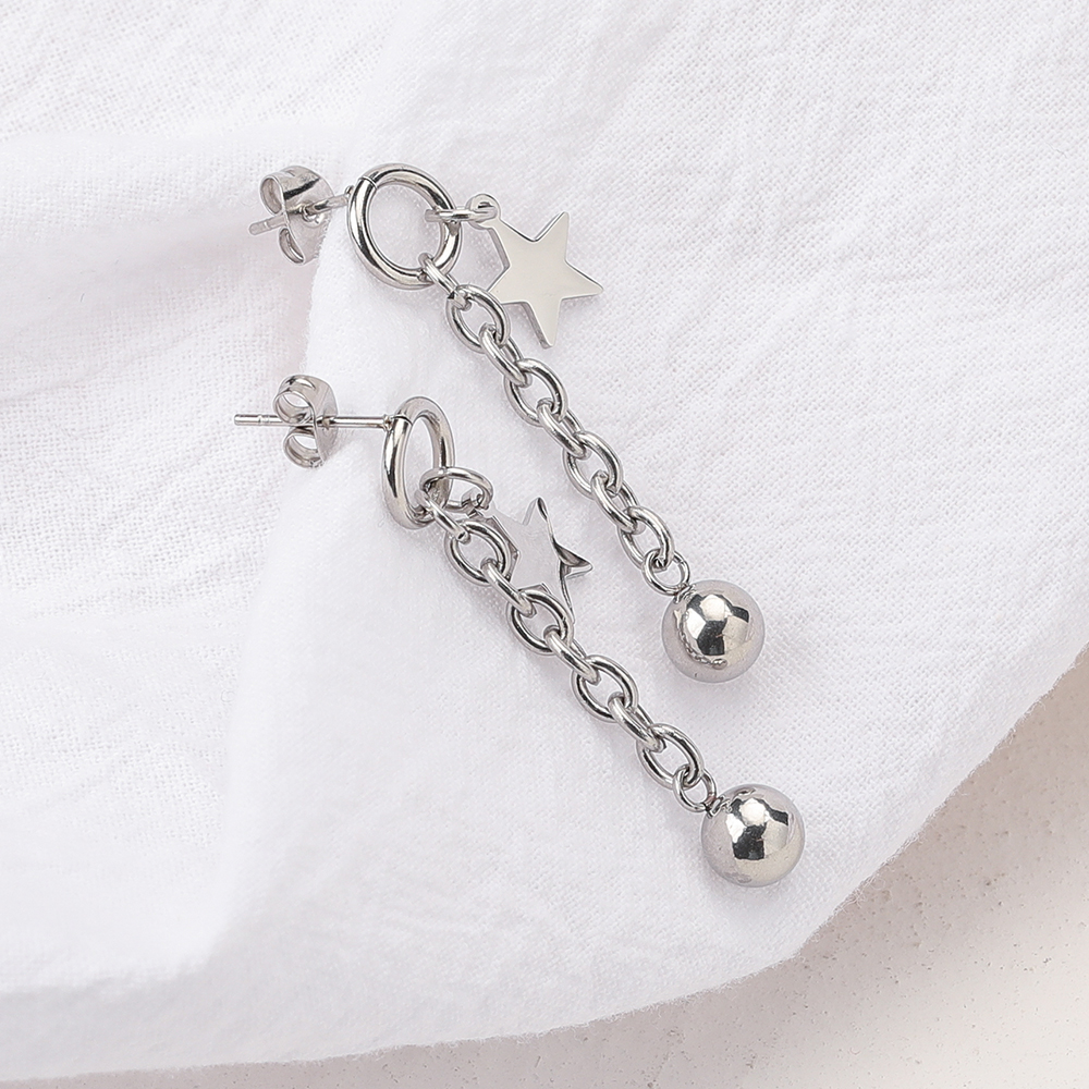 1 Pair Simple Style Star Ball Plating Chain 304 Stainless Steel Drop Earrings display picture 8