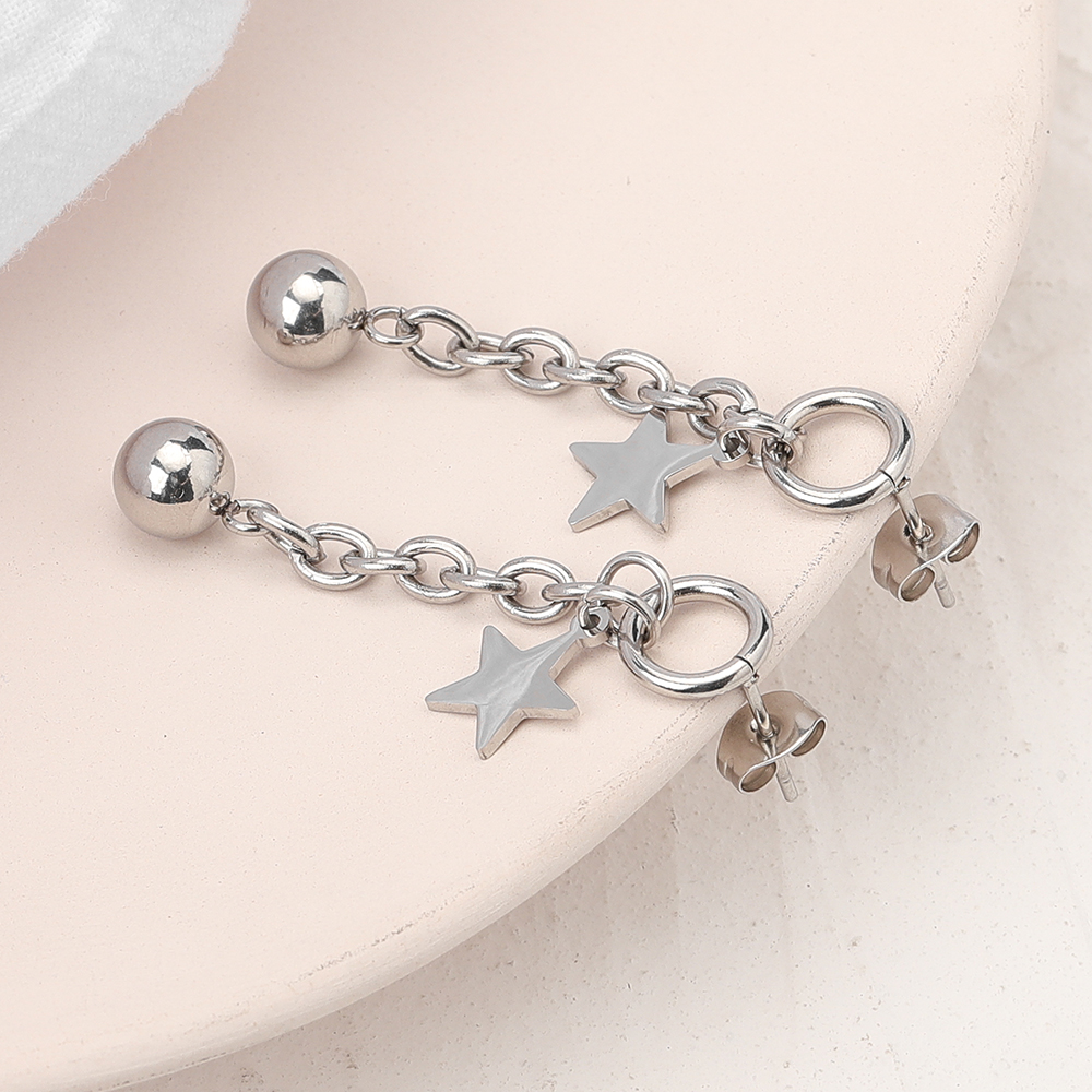 1 Pair Simple Style Star Ball Plating Chain 304 Stainless Steel Drop Earrings display picture 10