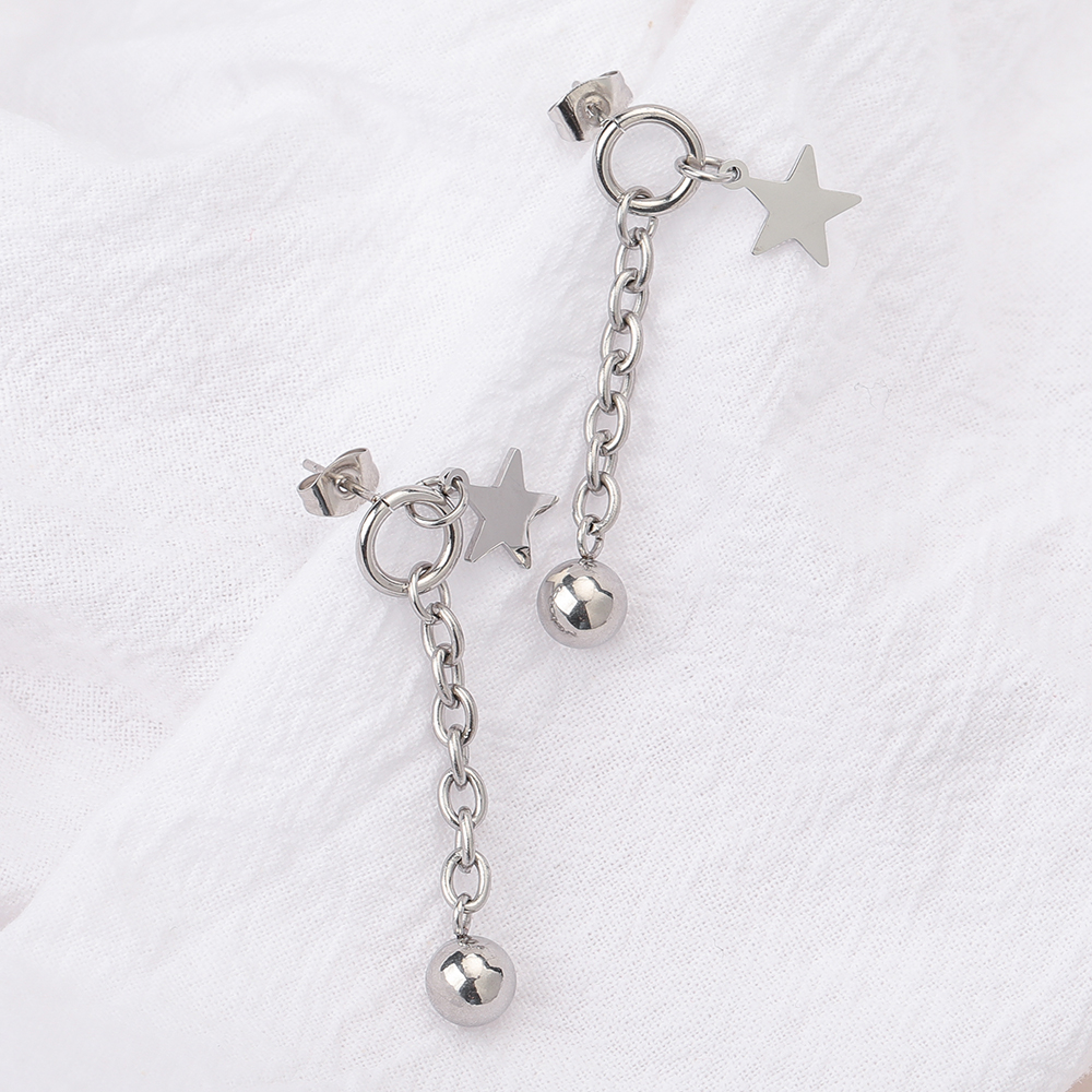 1 Pair Simple Style Star Ball Plating Chain 304 Stainless Steel Drop Earrings display picture 9