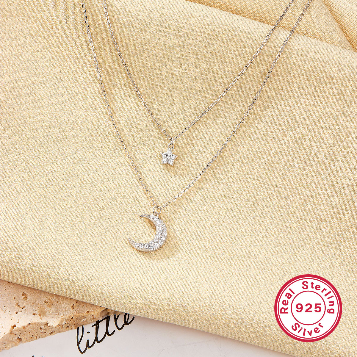 Simple Style Star Moon Sterling Silver Plating Inlay Zircon White Gold Plated Pendant Necklace display picture 4