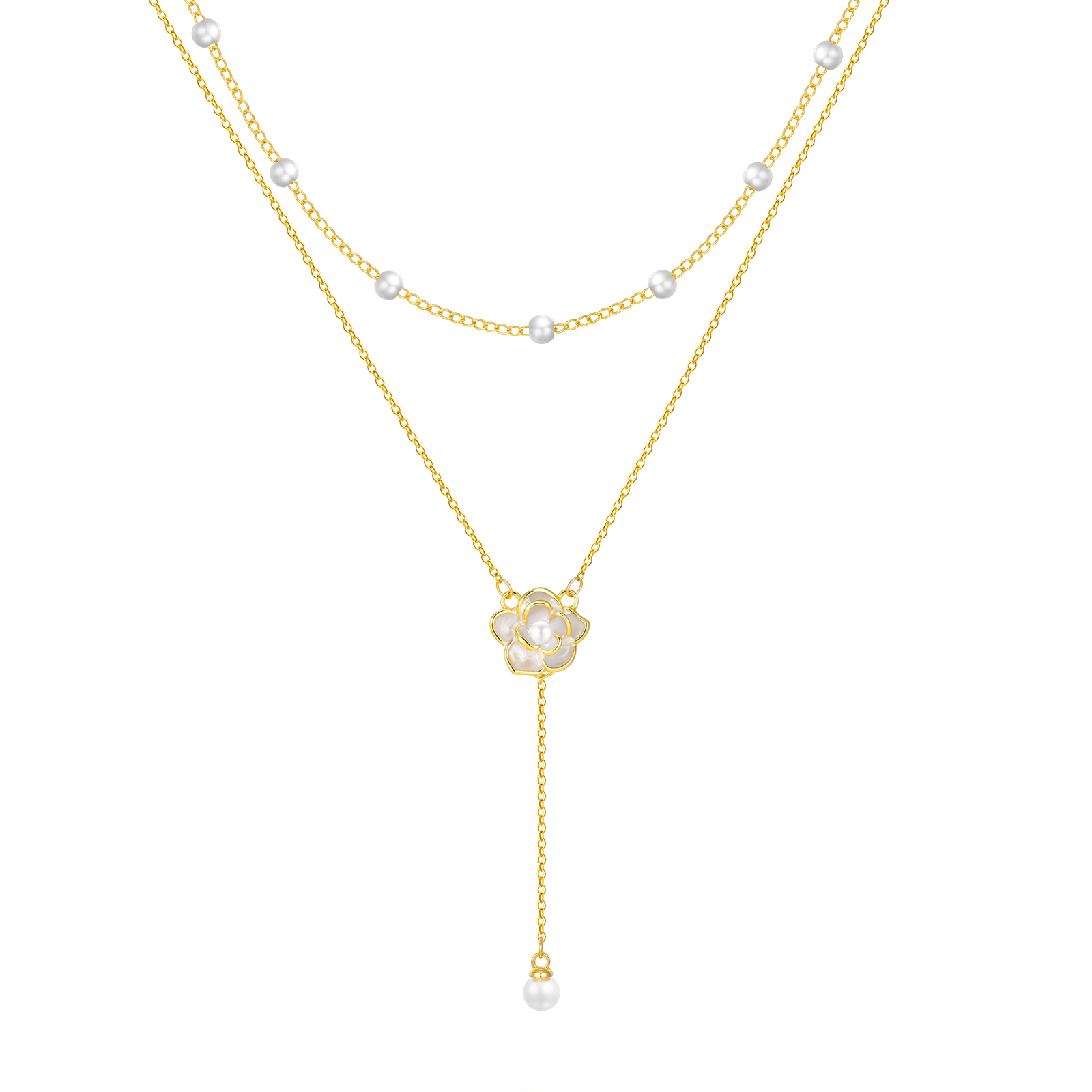 Rostfreier Stahl IG-Stil Elegant Überzug Inlay Einfarbig Künstliche Perlen Doppellagige Halsketten display picture 1