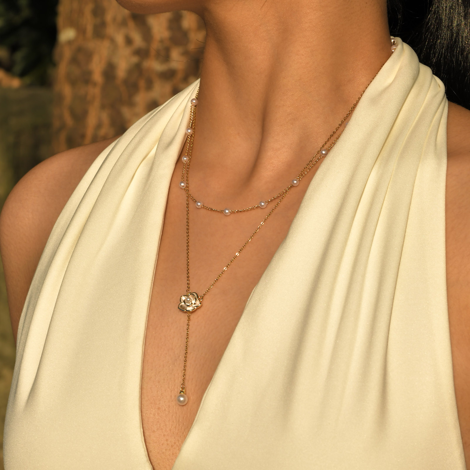 Rostfreier Stahl IG-Stil Elegant Überzug Inlay Einfarbig Künstliche Perlen Doppellagige Halsketten display picture 3
