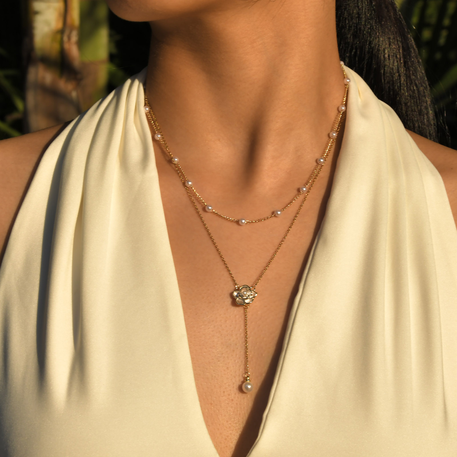 Rostfreier Stahl IG-Stil Elegant Überzug Inlay Einfarbig Künstliche Perlen Doppellagige Halsketten display picture 2