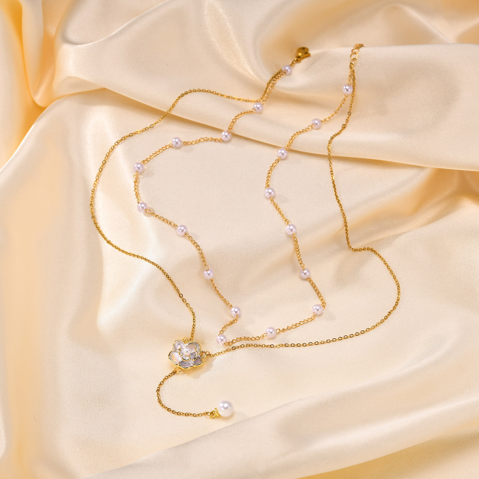 Rostfreier Stahl IG-Stil Elegant Überzug Inlay Einfarbig Künstliche Perlen Doppellagige Halsketten display picture 4