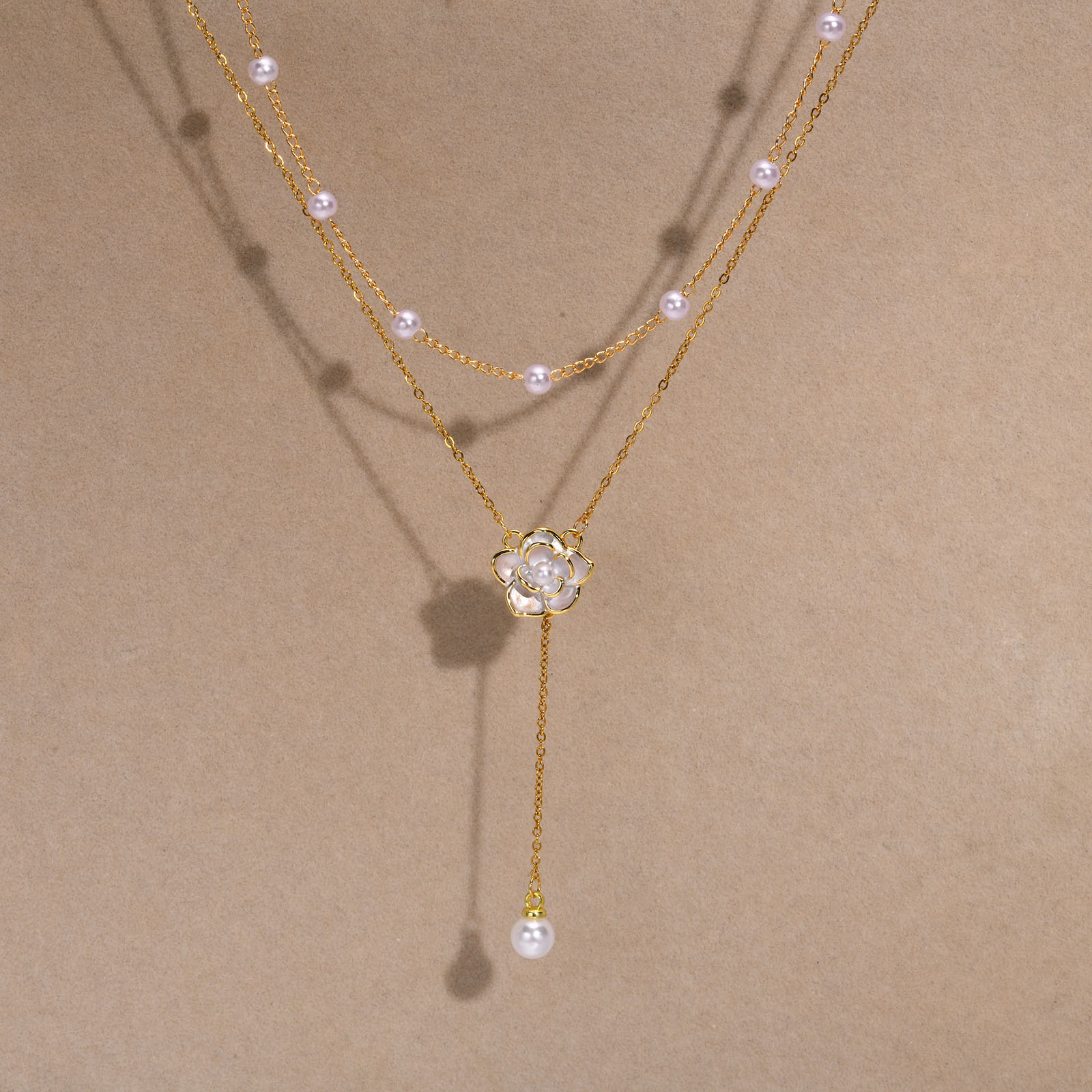 Rostfreier Stahl IG-Stil Elegant Überzug Inlay Einfarbig Künstliche Perlen Doppellagige Halsketten display picture 5
