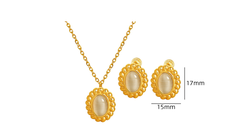 Elegant Oval Titanium Steel Plating Inlay Opal 18k Gold Plated Jewelry Set display picture 1