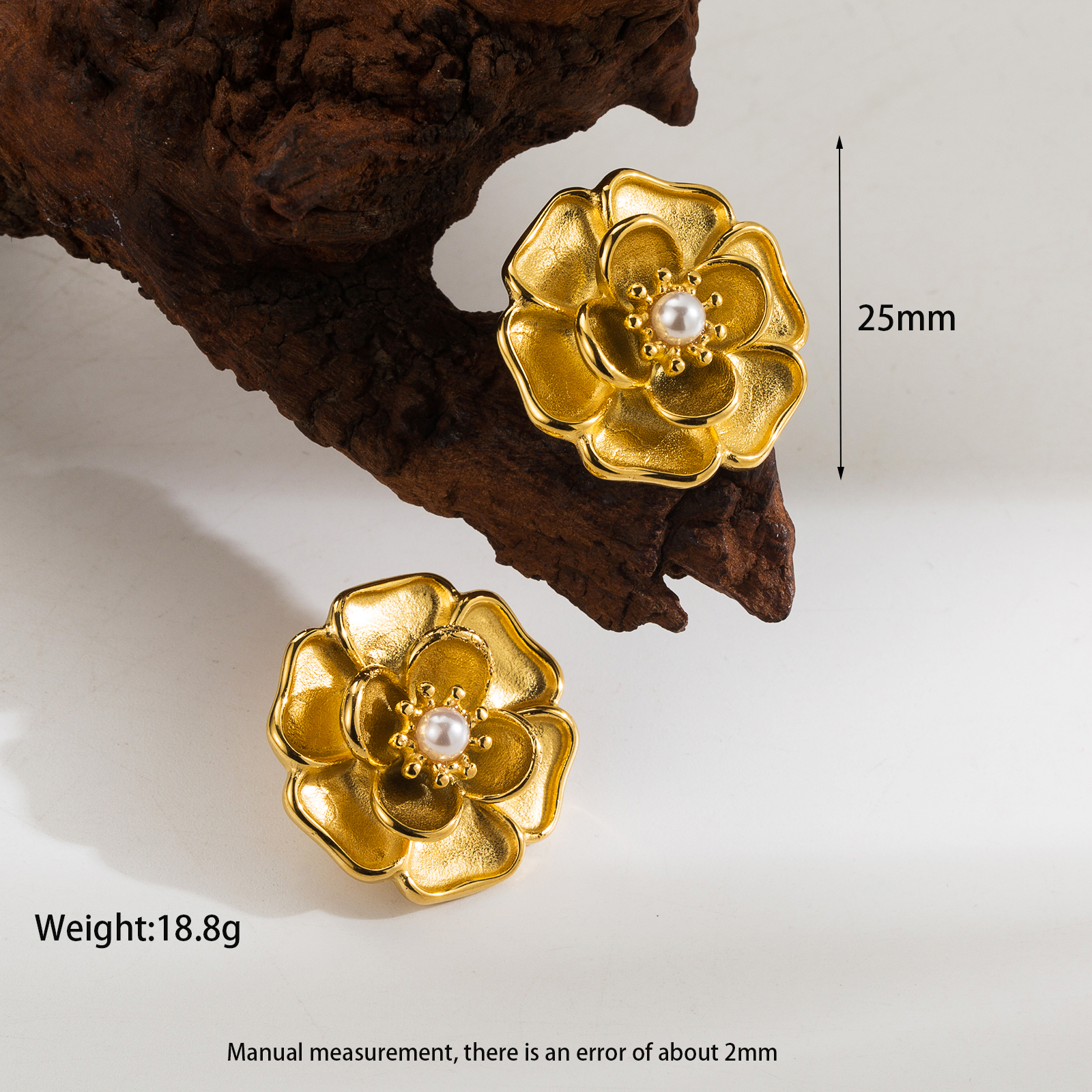 1 Paar Ig-stil Retro Oval Herzform Blume Polieren Überzug Inlay Rostfreier Stahl Künstliche Perlen 18 Karat Vergoldet Ohrringe display picture 5