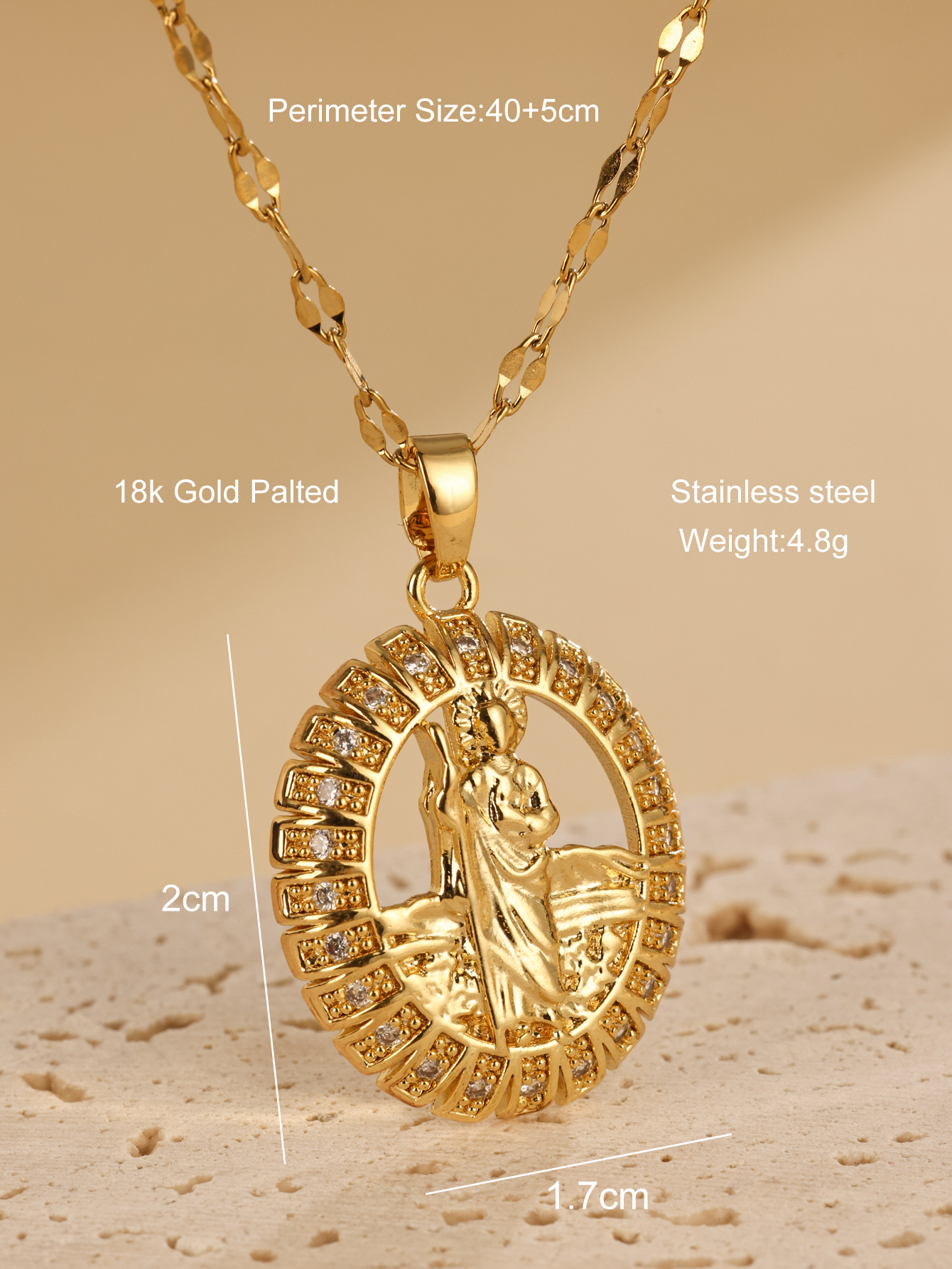 Elegant Round Stainless Steel Plating Hollow Out Inlay Zircon 18k Gold Plated Pendant Necklace display picture 3