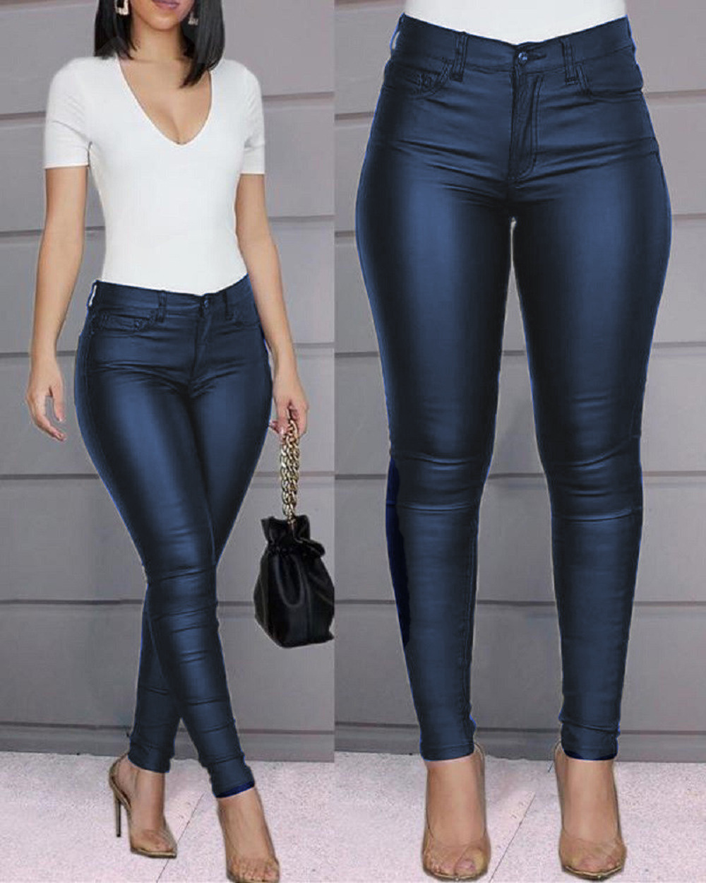 Women's Street Fashion Solid Color Full Length Zipper Skinny Pants display picture 4