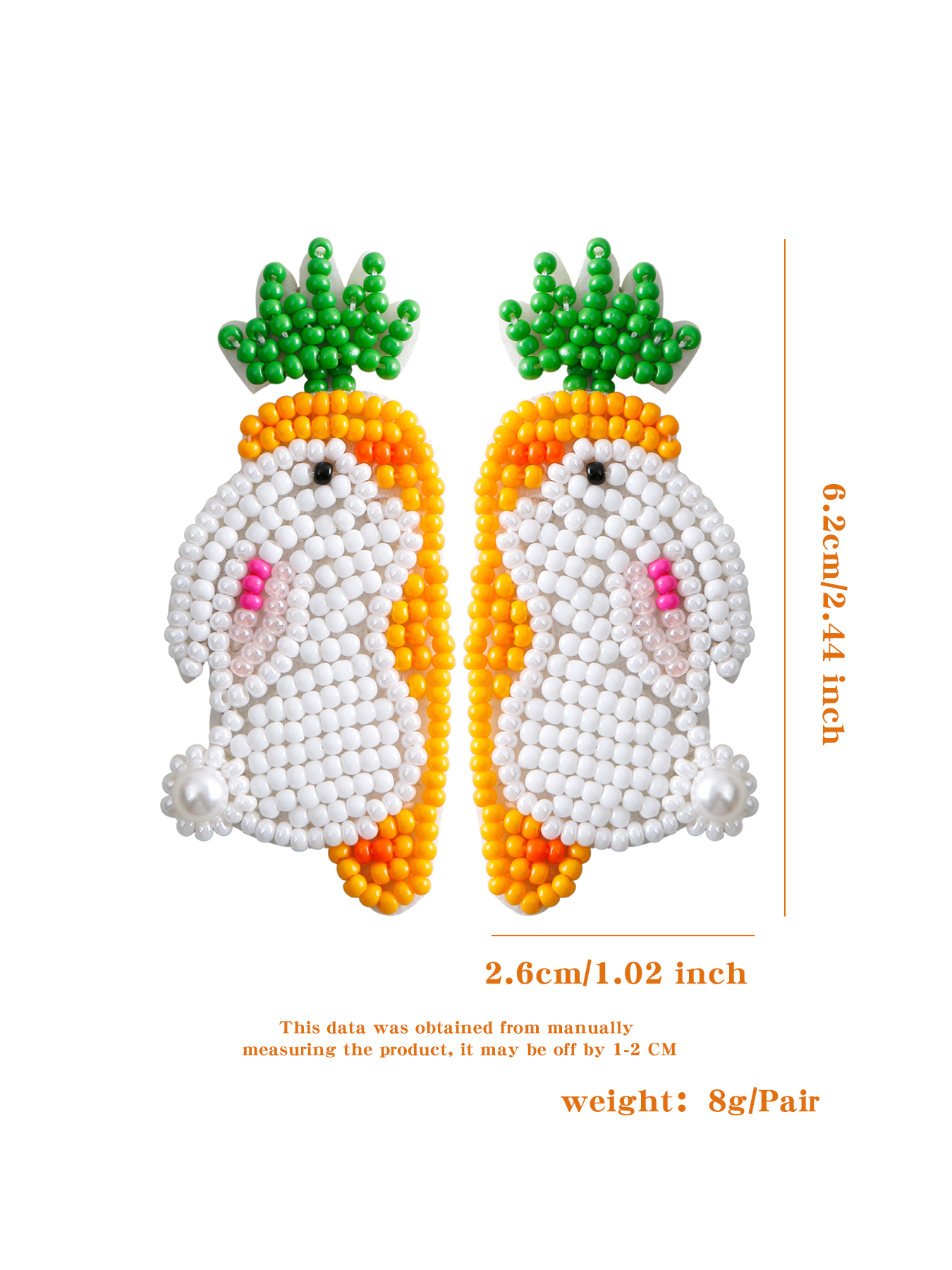 1 Pair Pastoral Rabbit Carrot Handmade Braid Alloy Seed Bead Drop Earrings display picture 2