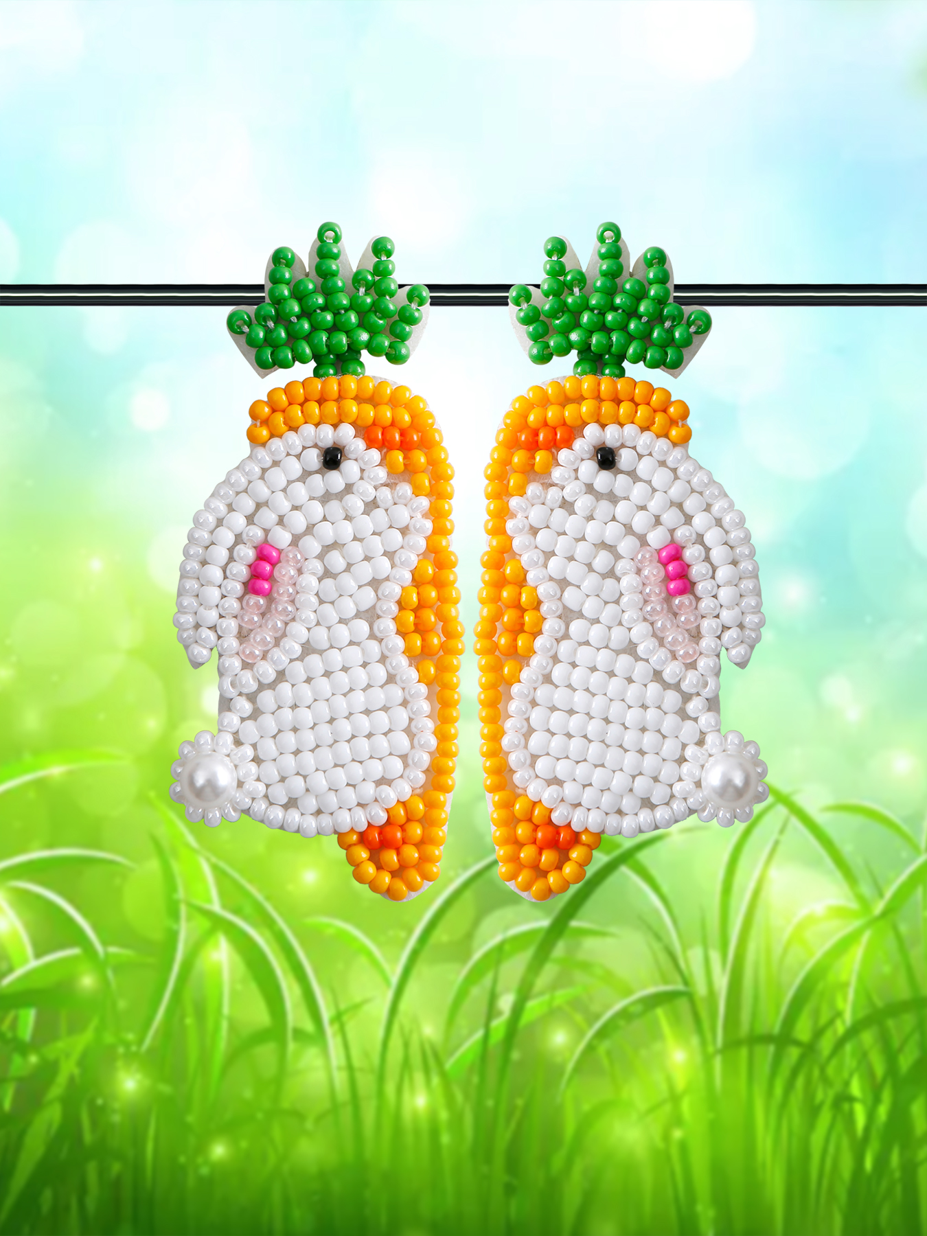 1 Pair Pastoral Rabbit Carrot Handmade Braid Alloy Seed Bead Drop Earrings display picture 5