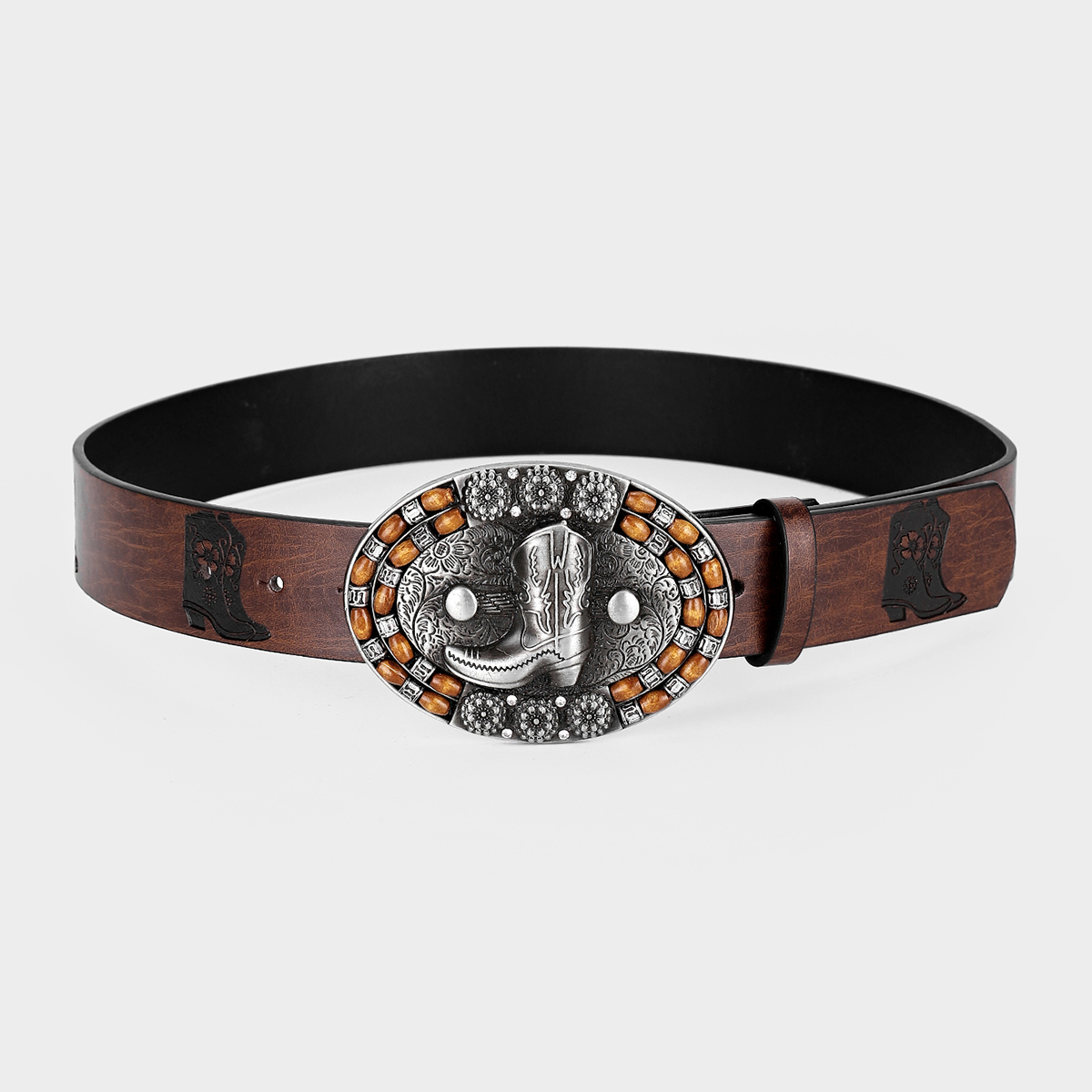 Vintage Style Bohemian Cowboy Style Lips Oval Pu Leather Inlay Turquoise Women's Leather Belts display picture 1