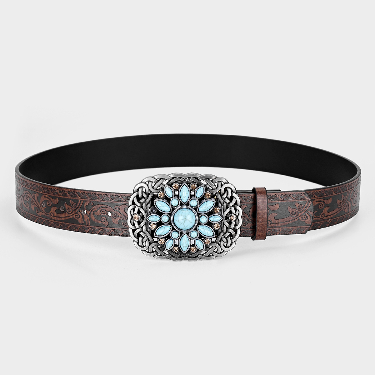 Vintage Style Bohemian Cowboy Style Lips Oval Pu Leather Inlay Turquoise Women's Leather Belts display picture 18