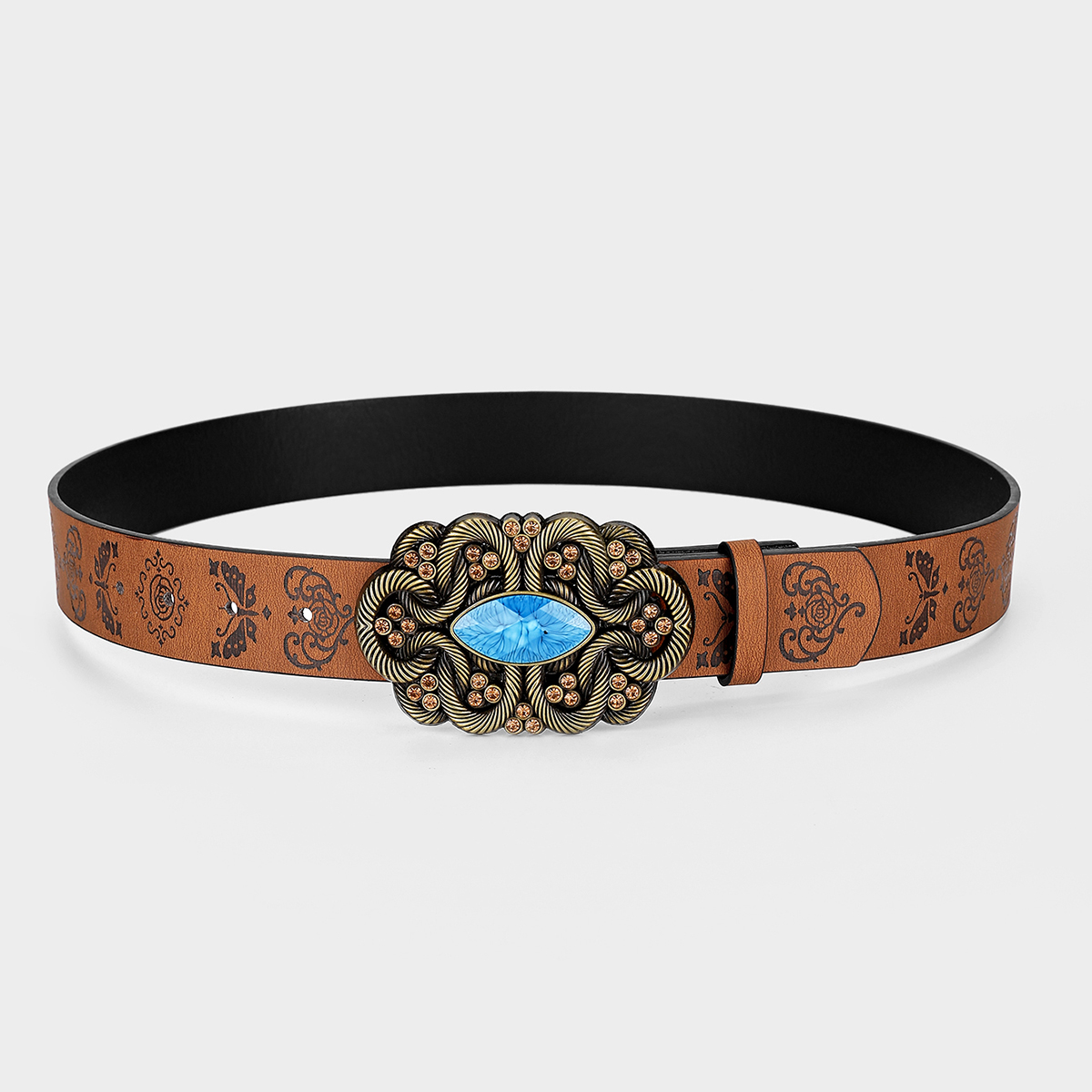 Vintage Style Bohemian Cowboy Style Lips Oval Pu Leather Inlay Turquoise Women's Leather Belts display picture 15