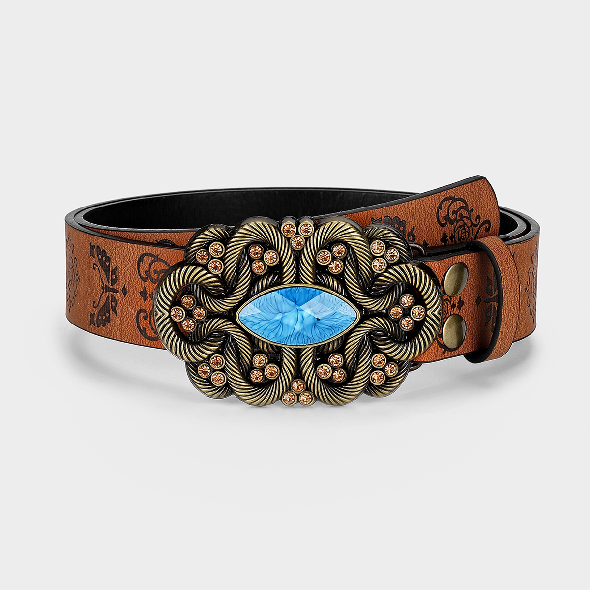 Vintage Style Bohemian Cowboy Style Lips Oval Pu Leather Inlay Turquoise Women's Leather Belts display picture 17