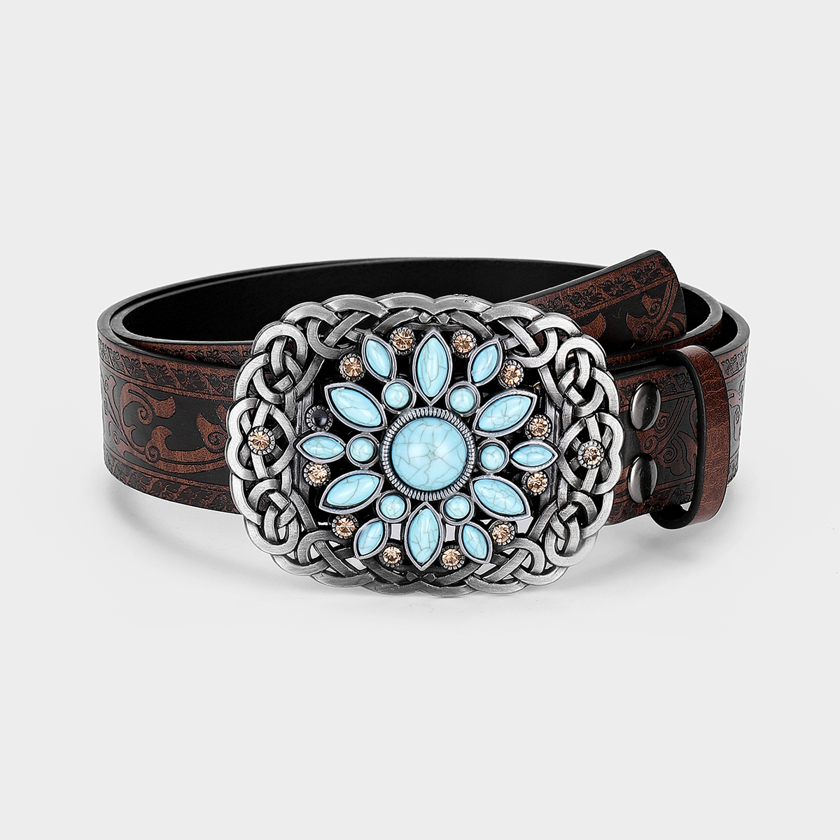 Vintage Style Bohemian Cowboy Style Lips Oval Pu Leather Inlay Turquoise Women's Leather Belts display picture 20