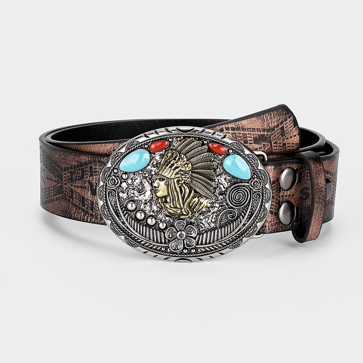 Vintage Style Bohemian Cowboy Style Lips Oval Pu Leather Inlay Turquoise Women's Leather Belts display picture 23