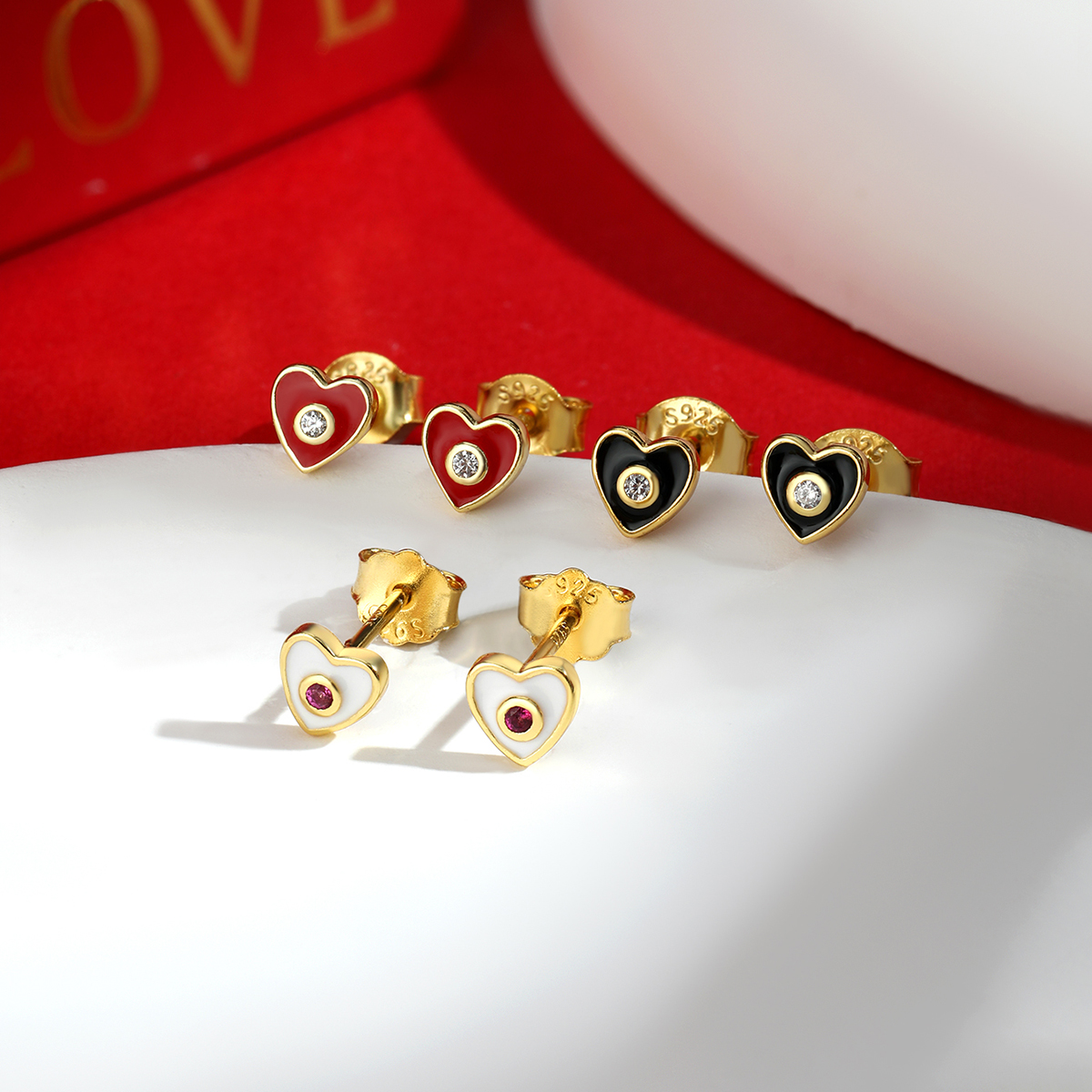 1 Pair Sweet Heart Shape Epoxy Plating Sterling Silver 18k Gold Plated Ear Studs display picture 2