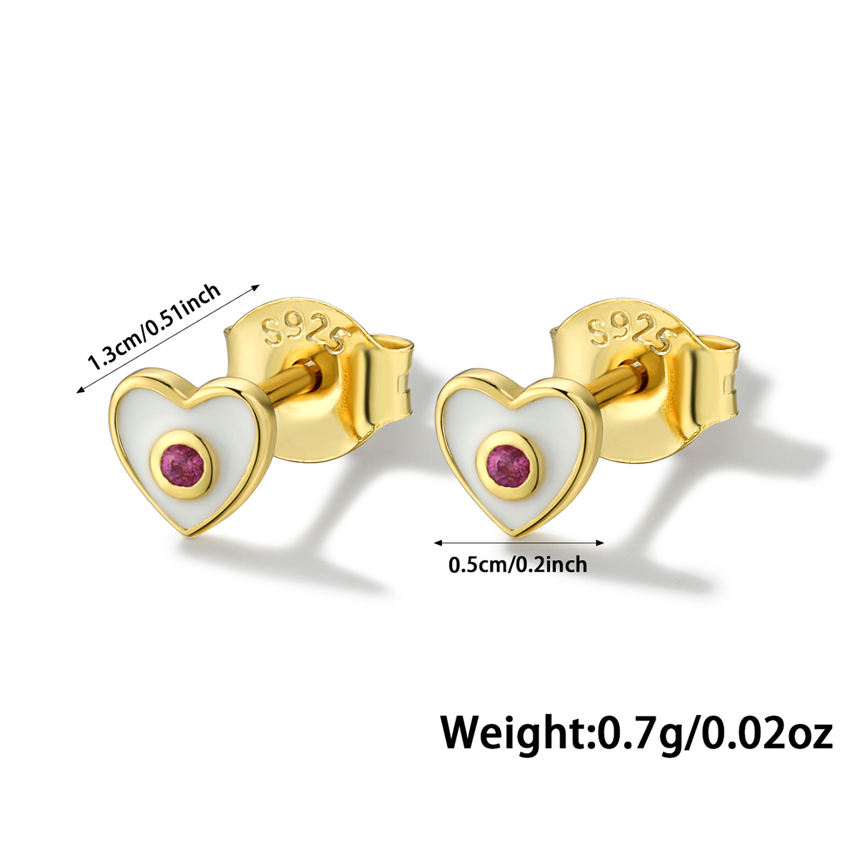 1 Pair Sweet Heart Shape Epoxy Plating Sterling Silver 18k Gold Plated Ear Studs display picture 1