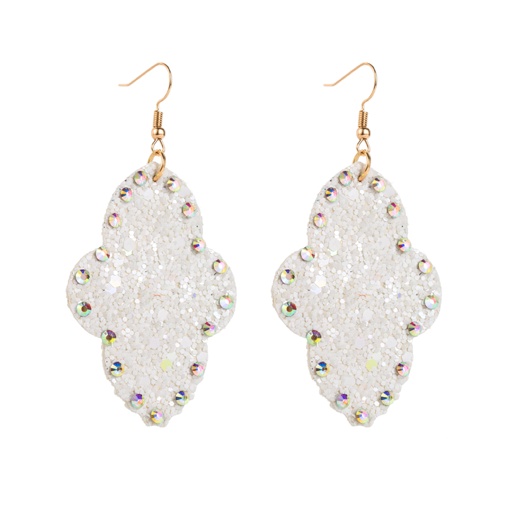 1 Pair Elegant Glam Cross Sequins Inlay Pu Leather Rhinestones Drop Earrings display picture 8