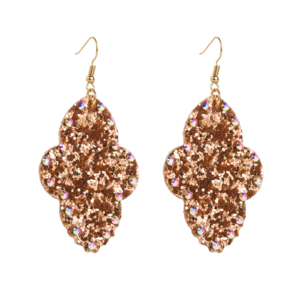 1 Pair Elegant Glam Cross Sequins Inlay Pu Leather Rhinestones Drop Earrings display picture 6
