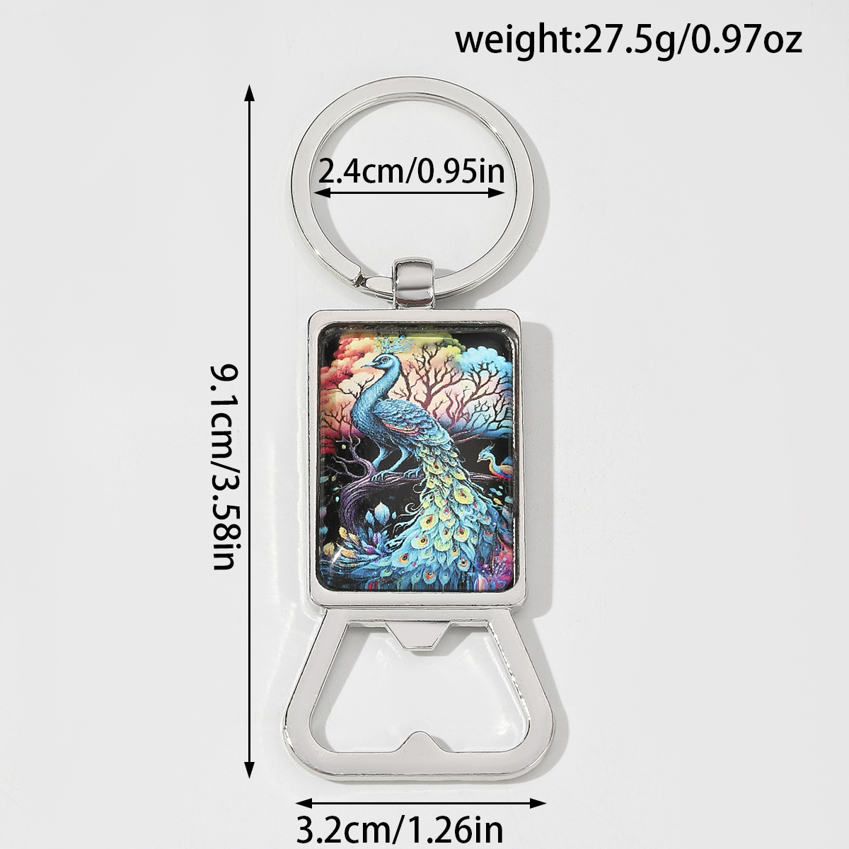 Sports Animal Peacock Alloy Glass Printing Plating Silver Plated Bag Pendant Can Openers Keychain display picture 2
