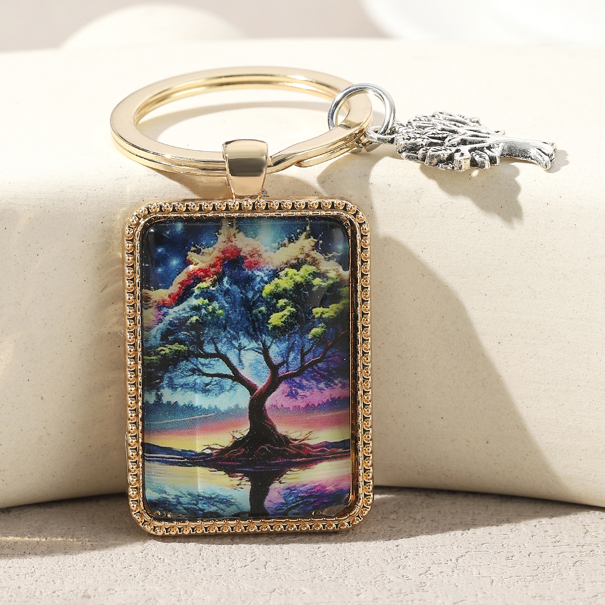 Cute Bridal Tree Life Tree Alloy Glass Printing Plating Gold Plated Bag Pendant Keychain display picture 2