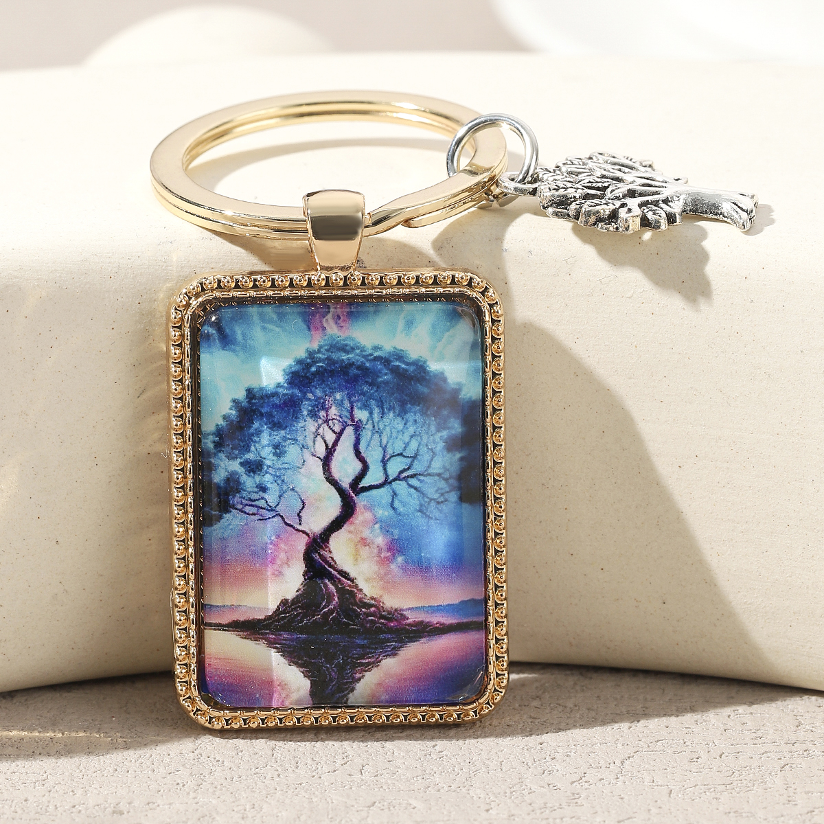 Cute Bridal Tree Life Tree Alloy Glass Printing Plating Gold Plated Bag Pendant Keychain display picture 5