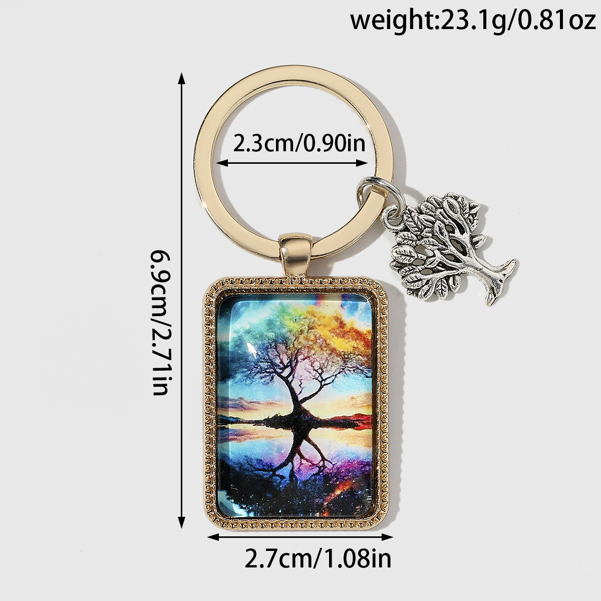 Lindo Nupcial Árbol Arbol De La Vida Aleación Vidrio Impresión Enchapado Chapado En Oro Colgante De Bolsa Llaveros display picture 3