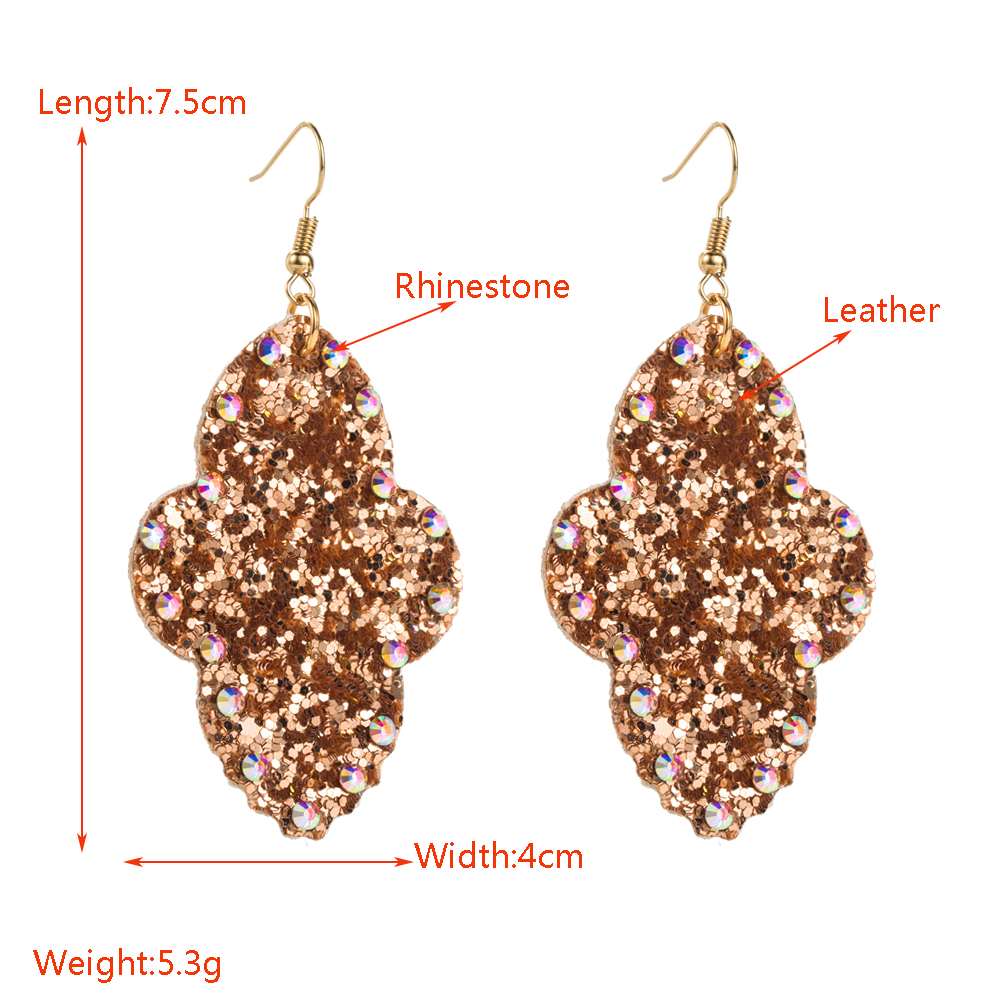 1 Pair Elegant Glam Cross Sequins Inlay Pu Leather Rhinestones Drop Earrings display picture 1