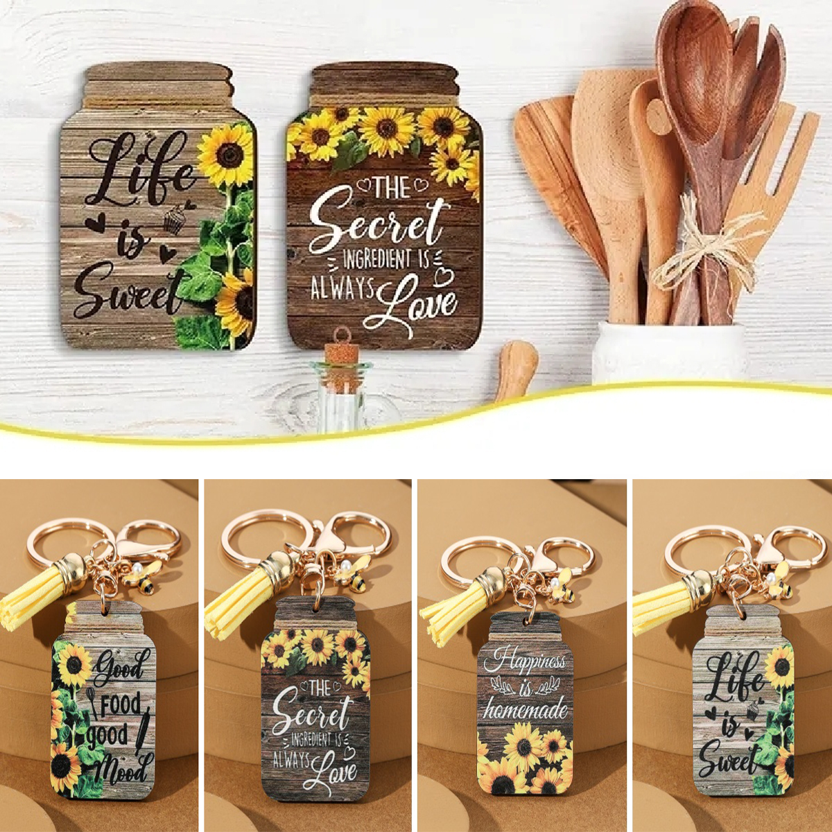 Casual Romantic Pastoral Sunflower Letter Bee Alloy Wood Printing Plating Inlay Gold Plated Bag Pendant Keychain display picture 4