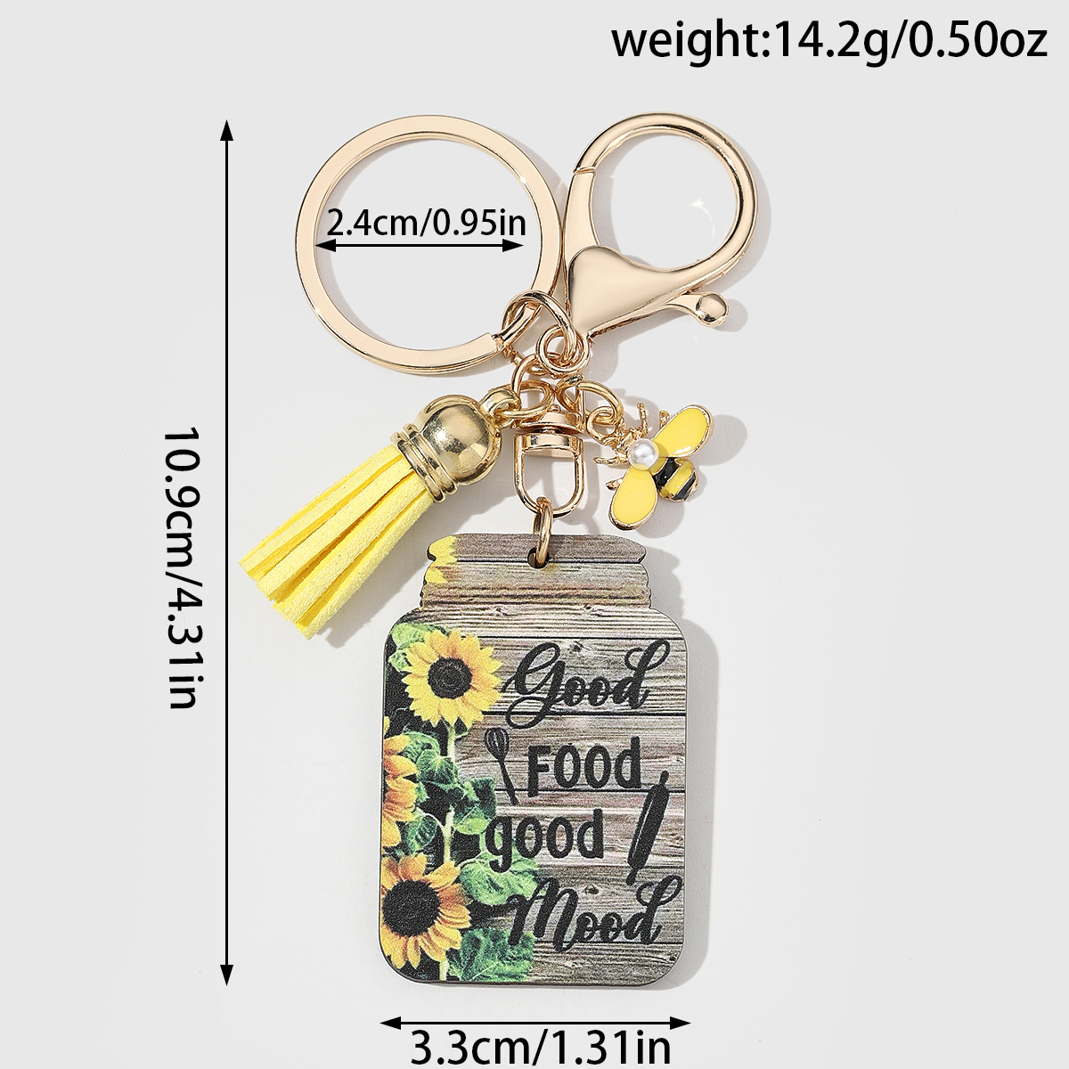 Casual Romantic Pastoral Sunflower Letter Bee Alloy Wood Printing Plating Inlay Gold Plated Bag Pendant Keychain display picture 2