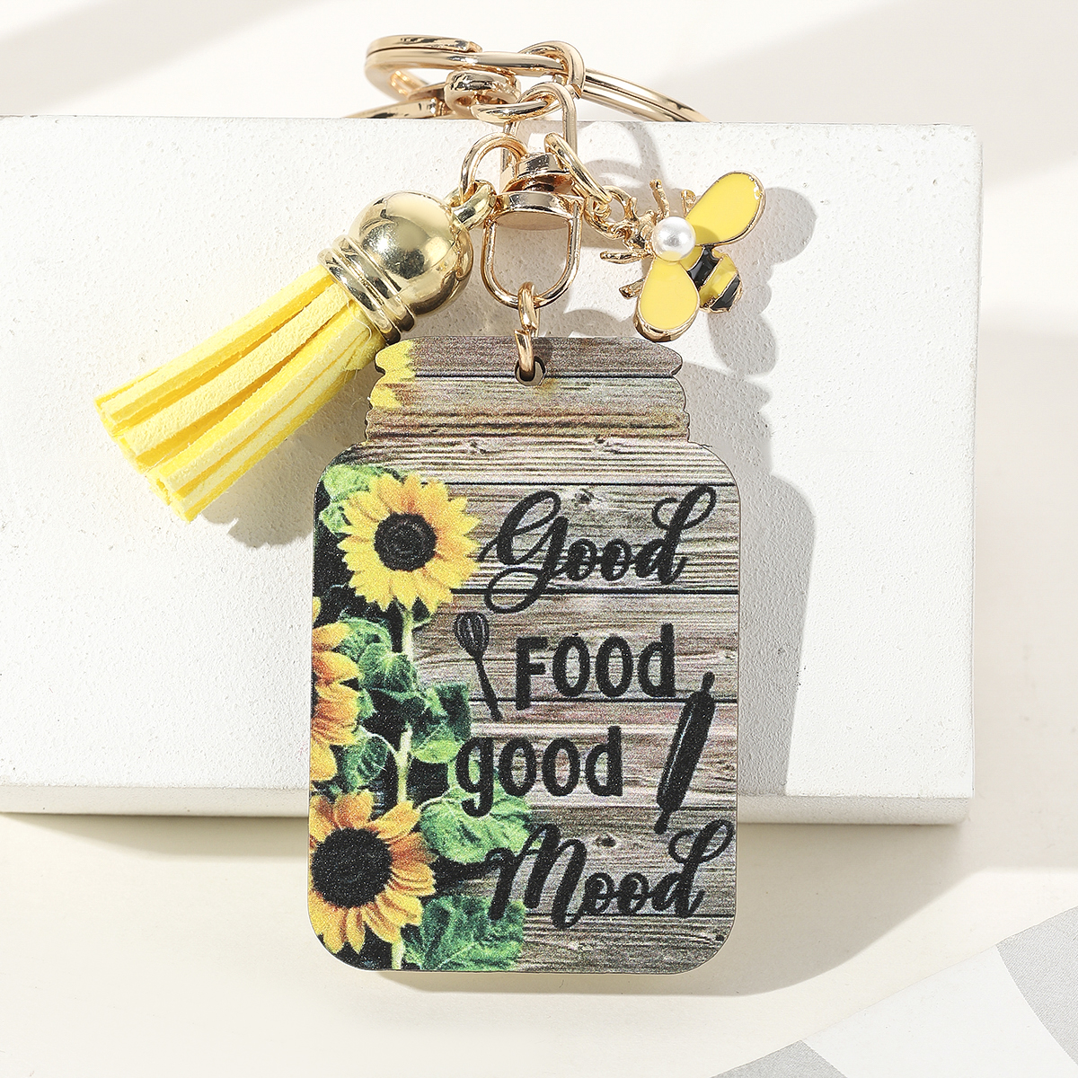Casual Romantic Pastoral Sunflower Letter Bee Alloy Wood Printing Plating Inlay Gold Plated Bag Pendant Keychain display picture 5