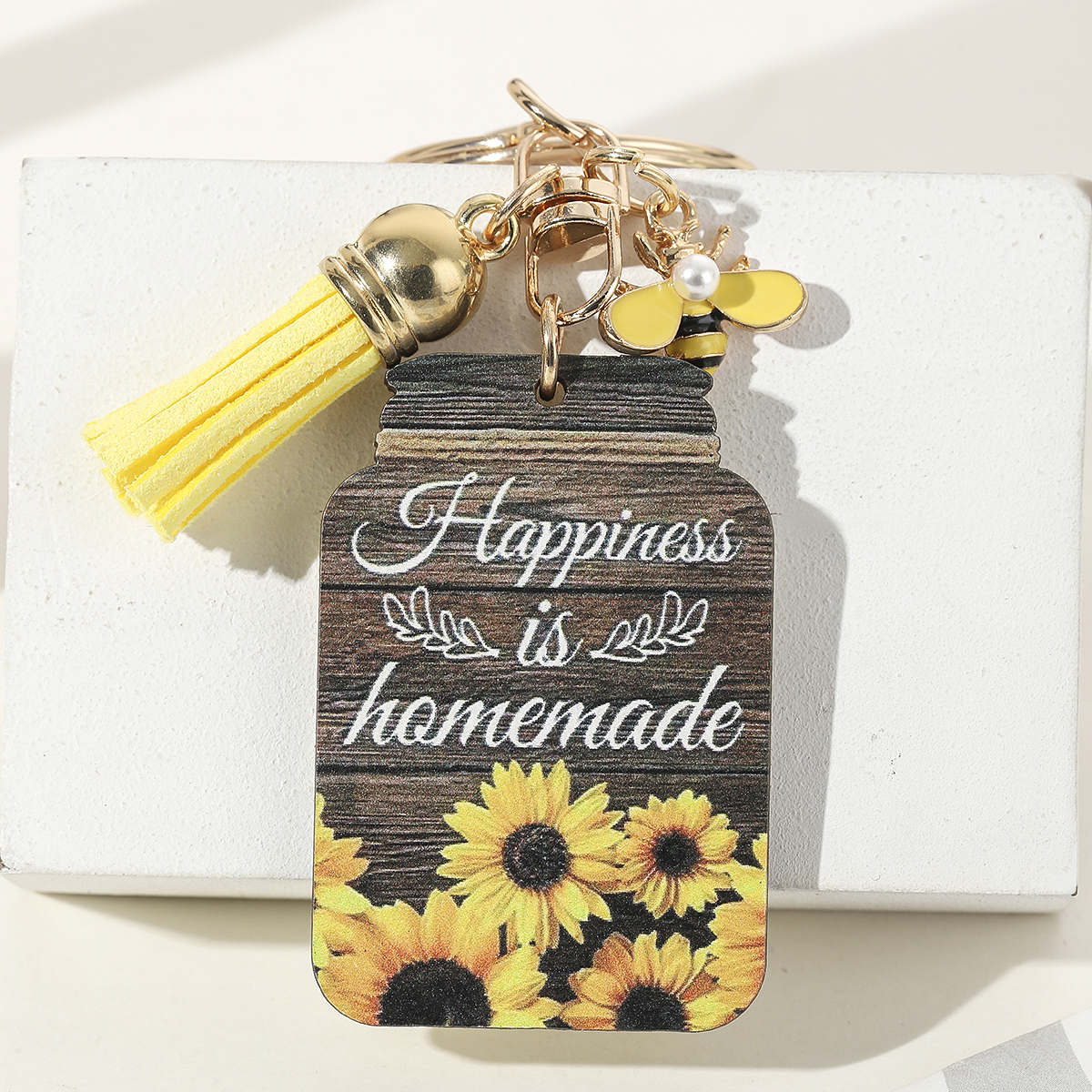 Casual Romantic Pastoral Sunflower Letter Bee Alloy Wood Printing Plating Inlay Gold Plated Bag Pendant Keychain display picture 7