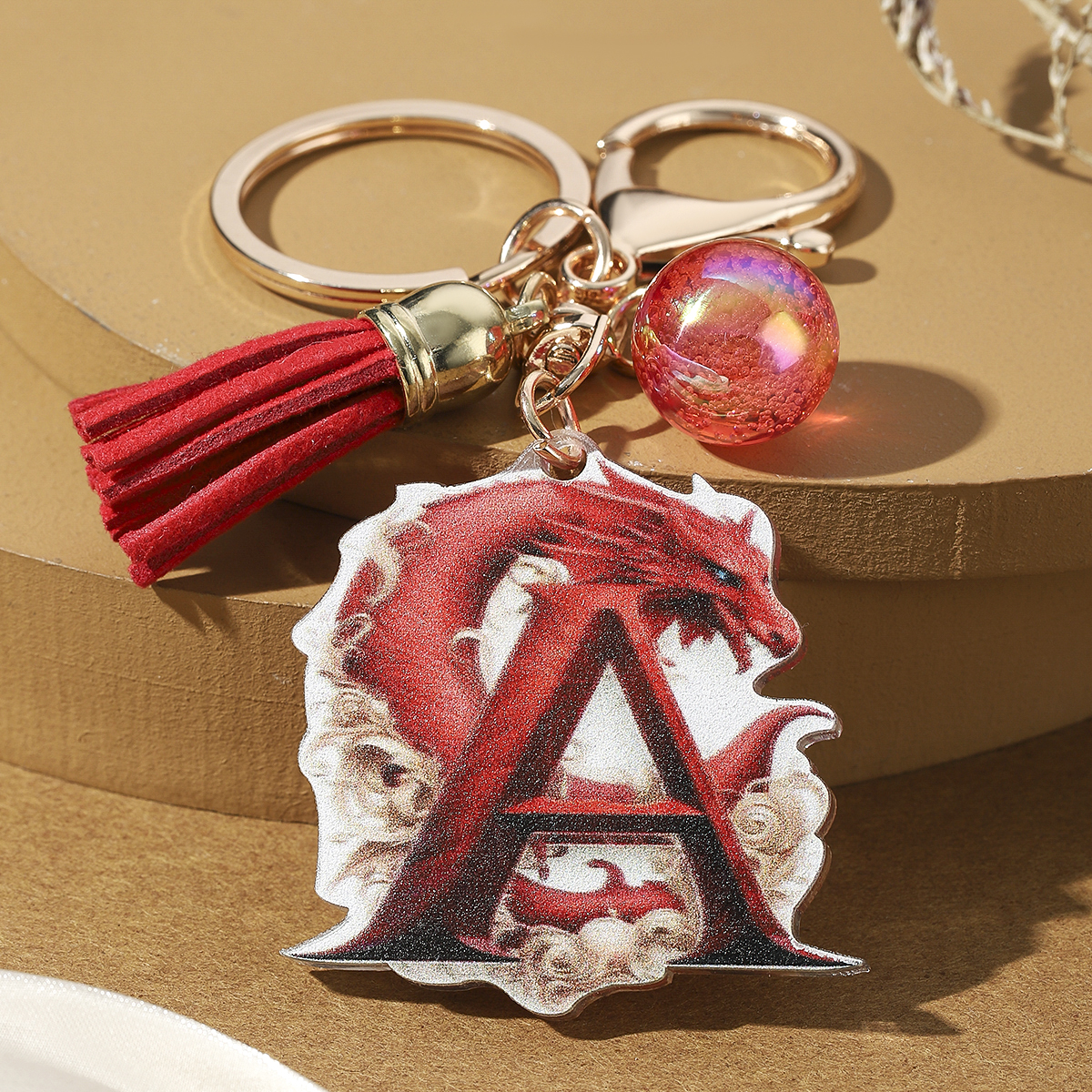 Casual Simple Style Letter Dragon Arylic 3d Print Tassel Plating Gold Plated Bag Pendant Keychain display picture 3