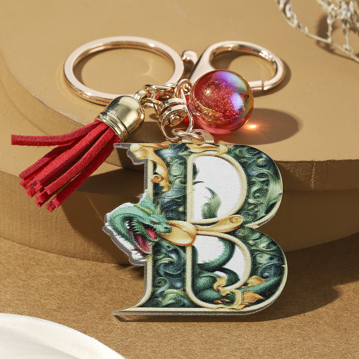 Casual Simple Style Letter Dragon Arylic 3d Print Tassel Plating Gold Plated Bag Pendant Keychain display picture 4