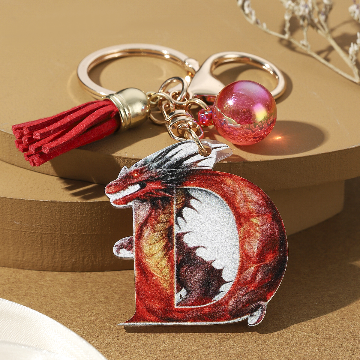 Casual Simple Style Letter Dragon Arylic 3d Print Tassel Plating Gold Plated Bag Pendant Keychain display picture 6