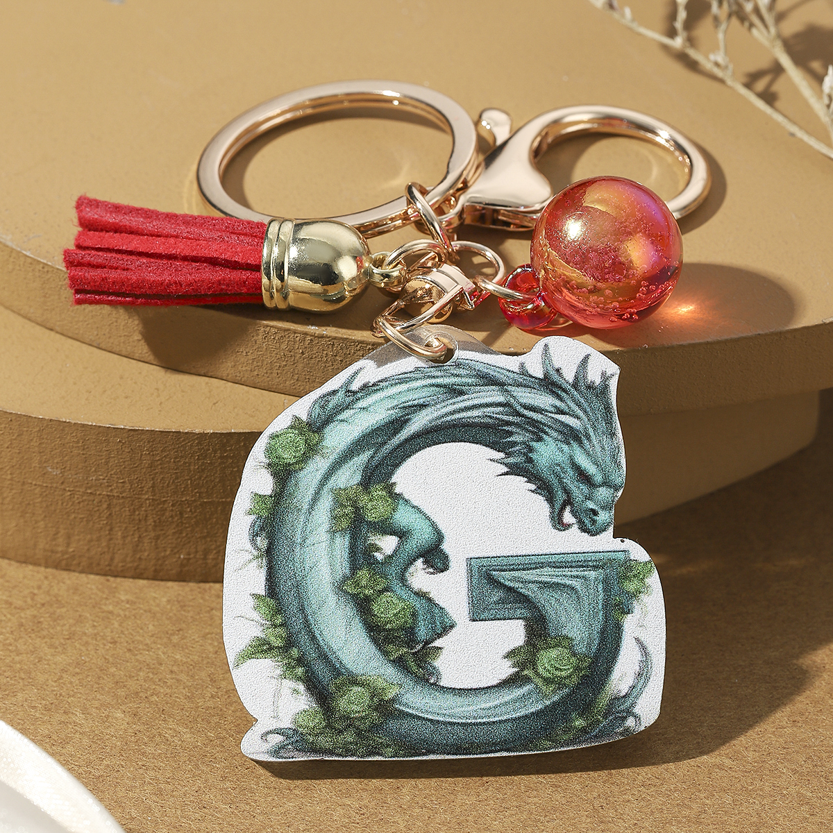 Casual Simple Style Letter Dragon Arylic 3d Print Tassel Plating Gold Plated Bag Pendant Keychain display picture 9