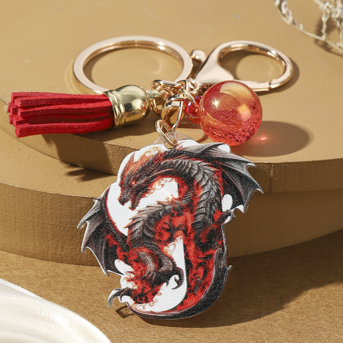 Casual Simple Style Letter Dragon Arylic 3d Print Tassel Plating Gold Plated Bag Pendant Keychain display picture 11