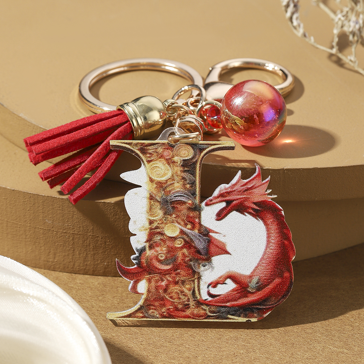 Casual Simple Style Letter Dragon Arylic 3d Print Tassel Plating Gold Plated Bag Pendant Keychain display picture 13