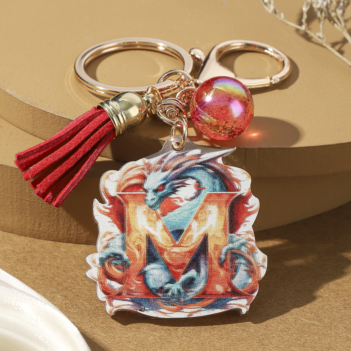 Casual Simple Style Letter Dragon Arylic 3d Print Tassel Plating Gold Plated Bag Pendant Keychain display picture 14