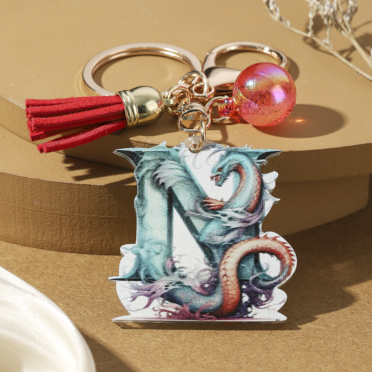 Casual Simple Style Letter Dragon Arylic 3d Print Tassel Plating Gold Plated Bag Pendant Keychain display picture 15
