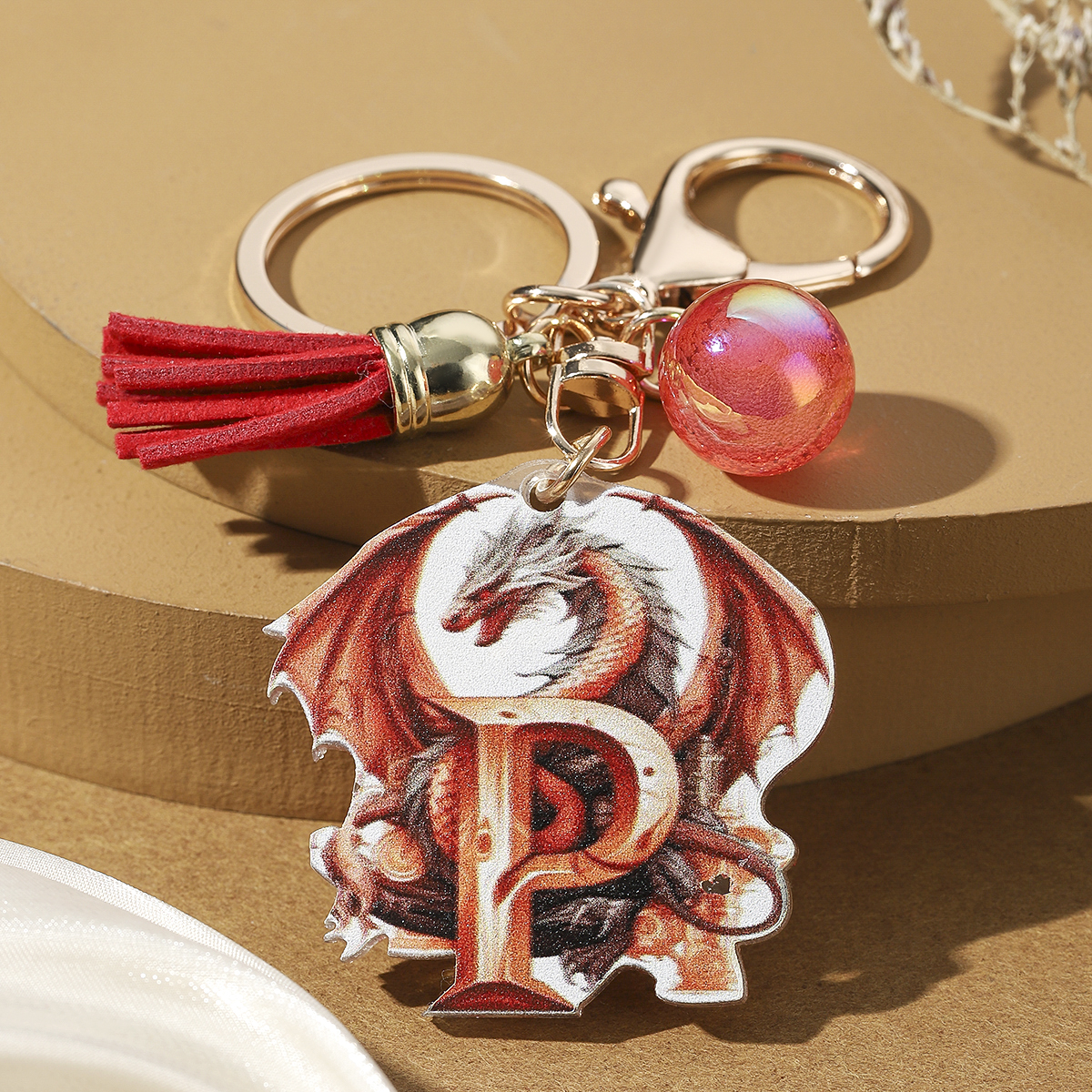 Casual Simple Style Letter Dragon Arylic 3d Print Tassel Plating Gold Plated Bag Pendant Keychain display picture 17