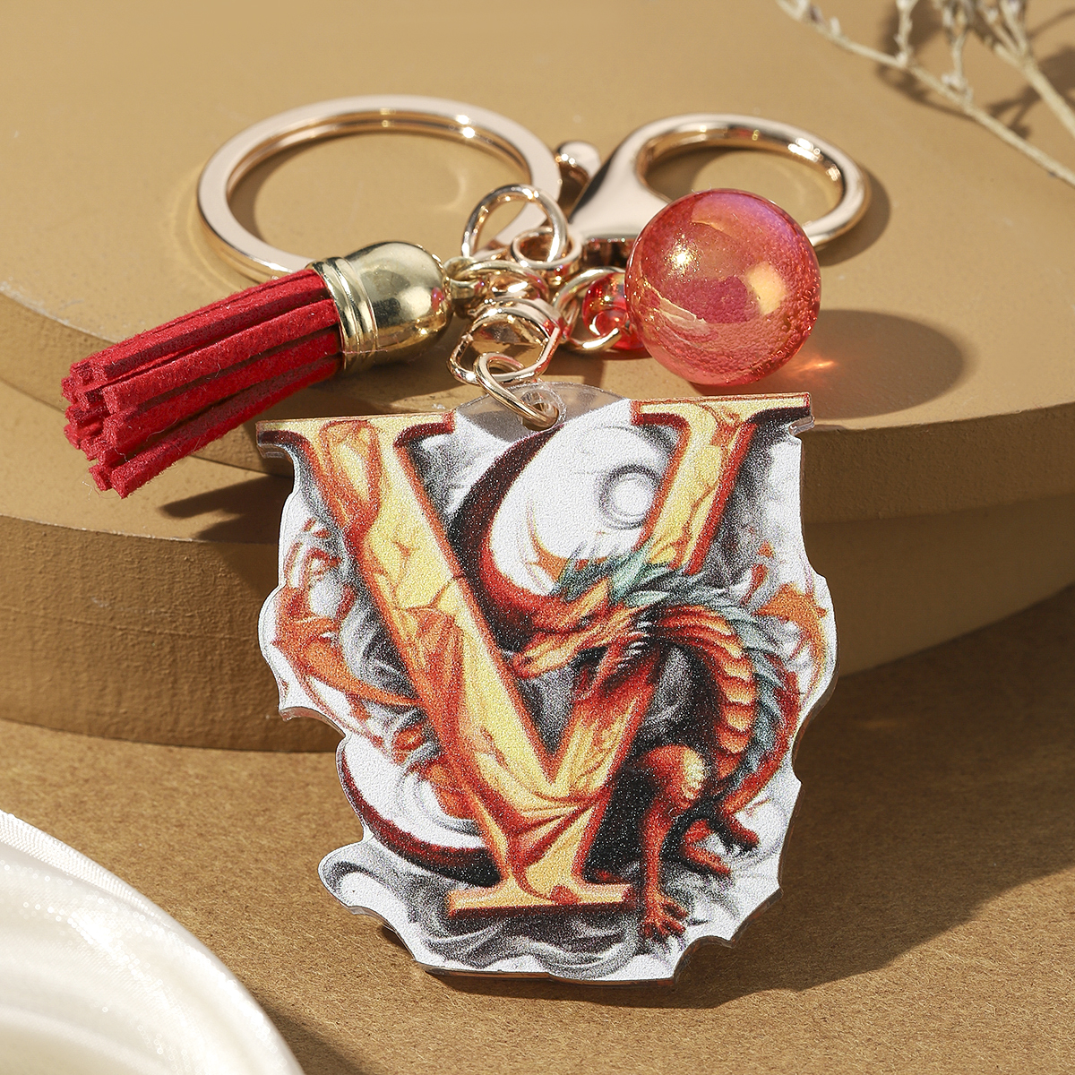 Casual Simple Style Letter Dragon Arylic 3d Print Tassel Plating Gold Plated Bag Pendant Keychain display picture 20