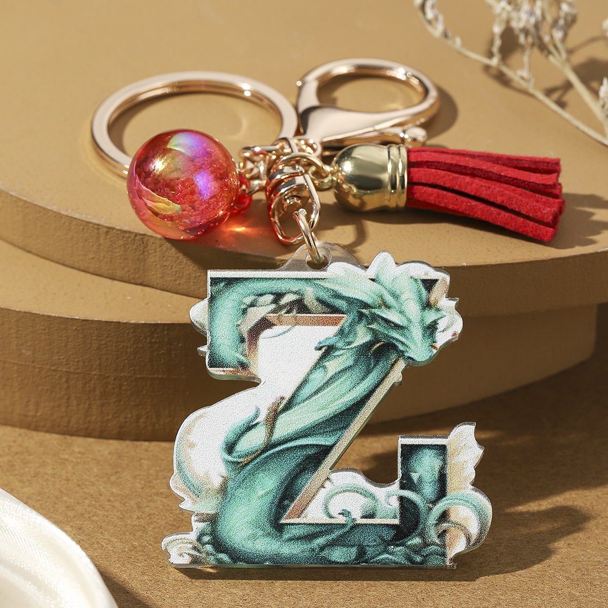 Casual Simple Style Letter Dragon Arylic 3d Print Tassel Plating Gold Plated Bag Pendant Keychain display picture 24
