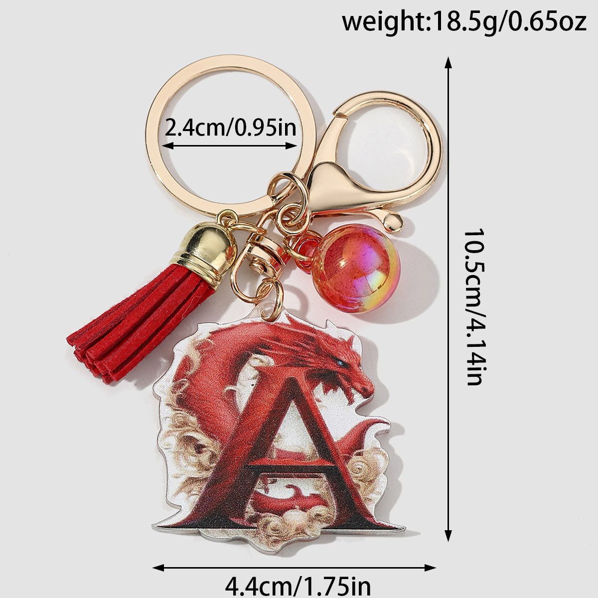 Casual Simple Style Letter Dragon Arylic 3d Print Tassel Plating Gold Plated Bag Pendant Keychain display picture 2